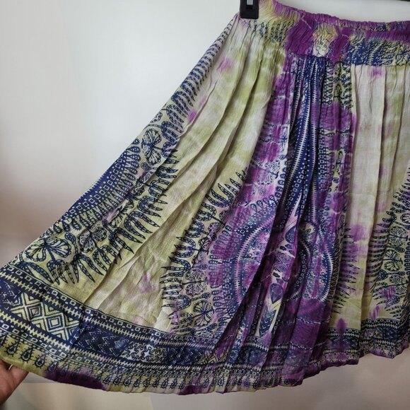 Bella New York Boho Tie-Dye Elastic Waist Skirt Purple & Green Rayon One Size - Picture 10 of 11